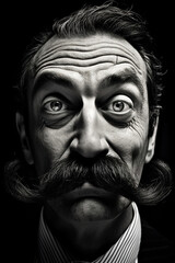 black and white portrait of men that have a huge mustache, generative ai 