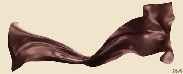 Flying dark brown silk textile fabric flag background. Smooth elegant chocolate Satin Isolated on Background for grand opening ceremony. Flying dark brown silk vertical image.