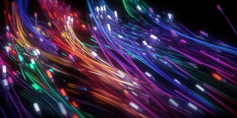 Close up of multicolor Fiber Cables on a Black Background.