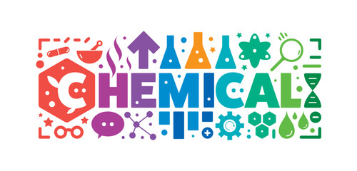chemical and chemical symbols on a white background. colorful chemical letters. chemical concept for education, school, university, academy