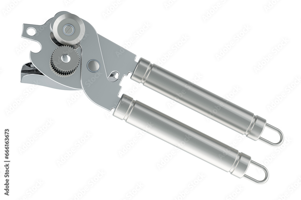 Poster manual can opener, tin opener, 3d rendering isolated on transparent background