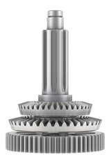 External bevel conical gear model, cogwheel mechanism. 3D rendering isolated on transparent background