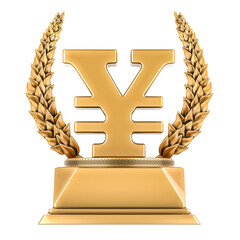 Golden Financial Award with yen or yuan symbol, 3D rendering isolated on transparent background