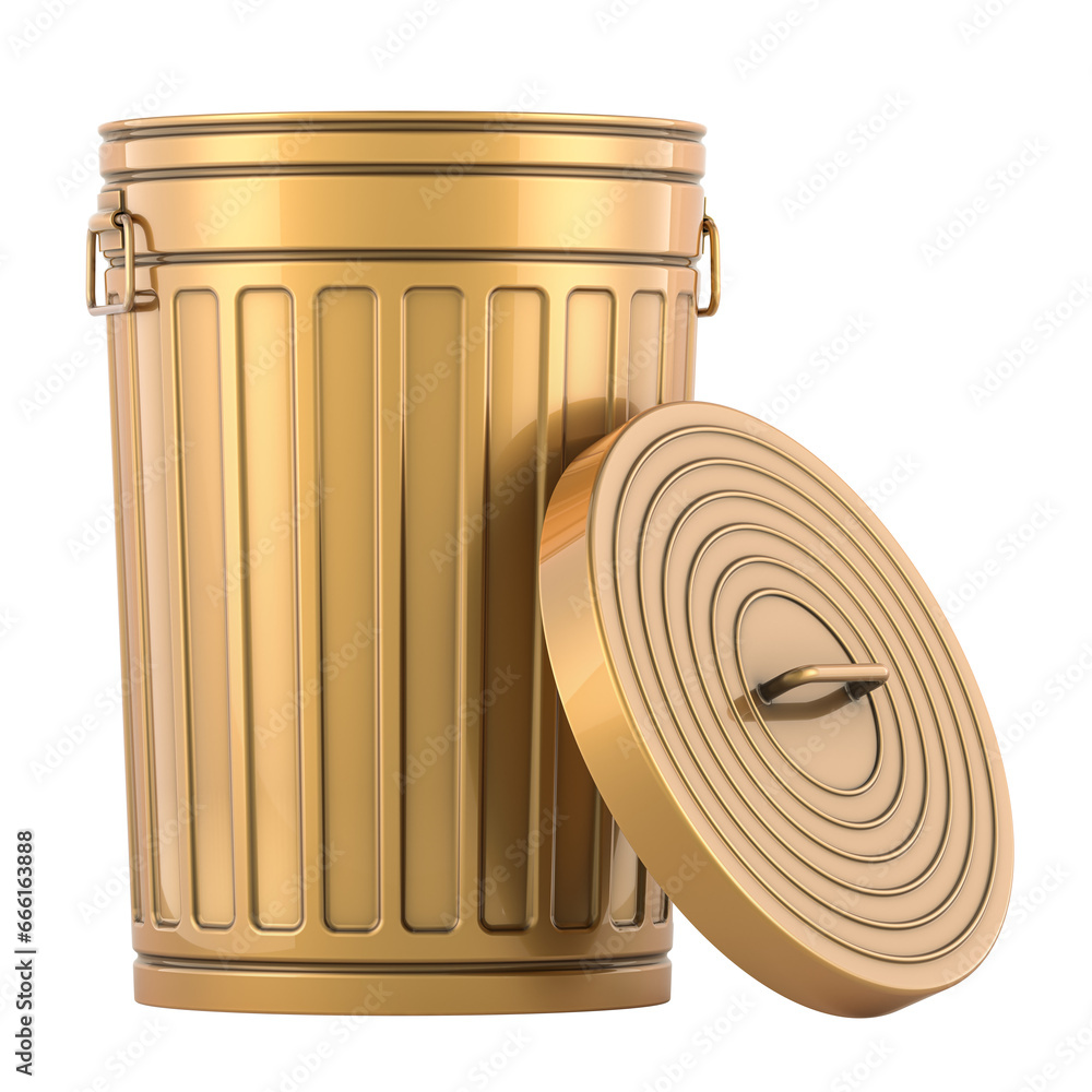 Aufkleber copper metal trash can, opened and empty. 3d rendering isolated on transparent background
