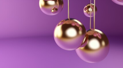 Metal balls hovering in the center on a purple background, mock up