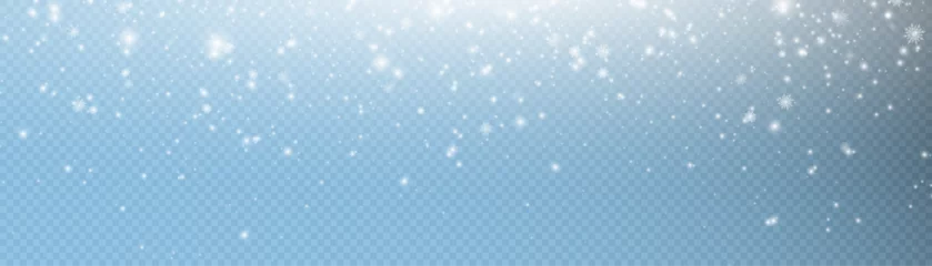 Fotobehang Christmas background overlay mid-air flying white snowflakes. Heavy snowfall on transparent vector background.   © Valeriia