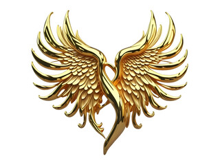 wings golden fantasy angel wing gold isolated on transparent PNG background - Generative AI