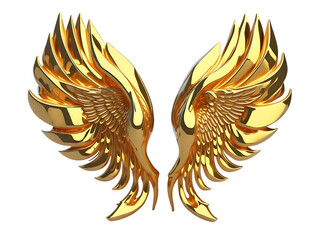 golden wings, angel wing gold sticker transparent set white background. Generative AI 