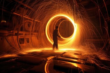 Steel wool burning in a metallurgical plant, closeup of photo, Enter the captivating world of welding flames photography, AI Generated - obrazy, fototapety, plakaty