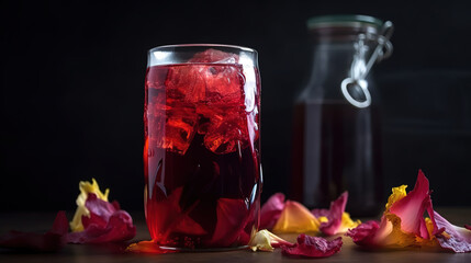 Healthy Ice Tea Made With Hibiscus Flower Petals. Generative Ai
