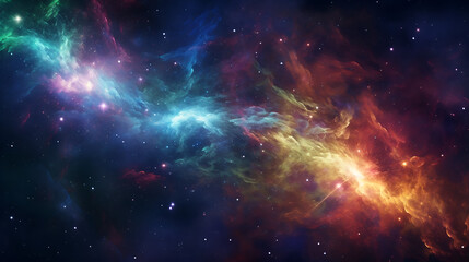Naklejka premium An explosion of color and cosmic energy, featuring abstract swirls of nebulas, galaxies, color and vibrant stardust. AI generative.