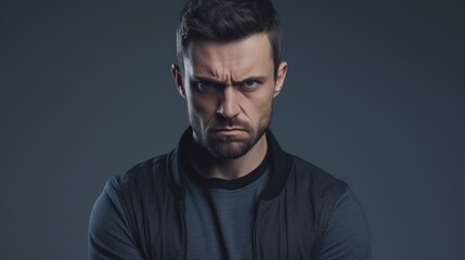 Fototapeta premium Angry Man Looking at the Camera Isolated on the Minimalist Background 