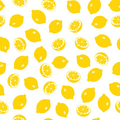 Watercolor seamless pattern with lemons on the white background. Vector illustration. Hand drawn background.
