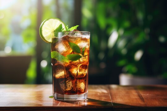  a glass of iced tea with a lime slice on top.  generative ai