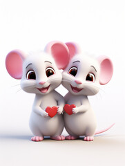 Two 3D Cartoon Mice in Love on a Solid Background