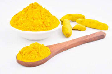 Haladi powder condiment spice on white background