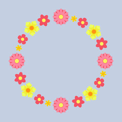 Fototapeta na wymiar Vector Illustration of Floral Wreath. Spring Flower Circle Frame in Cartoon Illustration
