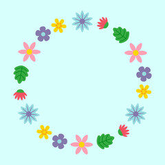 Floral Wreath in Flat Style. Vector Illustration of Spring Flower Frame for Wedding Invitation.
