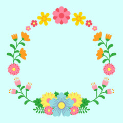 Floral Wreath in Flat Style. Vector Illustration of Spring Flower Frame for Wedding Invitation.