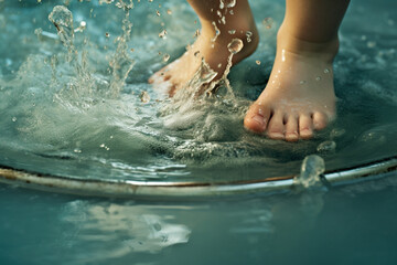 The child's tiny toes create enchanting ripples in the bathwater, as they experience the joy of splashing and making a delightful mess. 