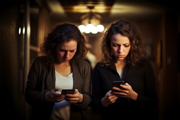 women with a disgusted face checking the contents of her mobile phone