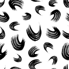 Seamless pattern with black wavy grunge brush strokes