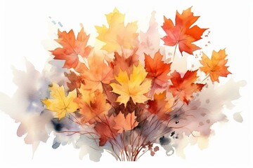 Naklejka na ściany i meble Fall foliage watercolor design. Generative AI