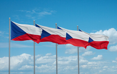 Fototapeta premium Czech Republic four flags in row, multiple flags in line