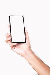 Empty screen smartphone in hand isolated on white background with clipping path
