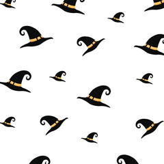 Halloween witch hats seamless vector pattern. Witch hat and pixie dust Halloween seamless pattern. Halloween Seamless Pattern. Spooky doodle texture for design and print.