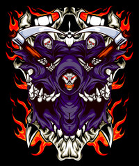 illustration of a scary grim reaper design with a seductive face