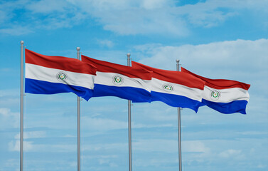 Paraguay four flags in row, multiple flags in line