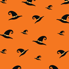 Halloween witch hats seamless vector pattern. Witch hat and pixie dust Halloween seamless pattern. Halloween Seamless Pattern. Spooky doodle texture for design and print.