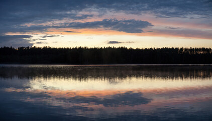 Fototapeta na wymiar Baltis Lake Sunset Panoramic View With Reflections