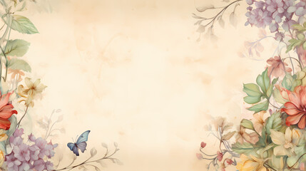 Floral border retro parchment graphic poster web page PPT background