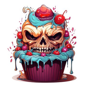 evil cupcake for halloween, sweet cake. Generative AI