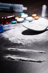 Cocaine powder with illegal medicines and other drugs