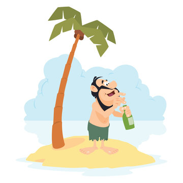 Man on desert island. Illustration for internet and mobile website.