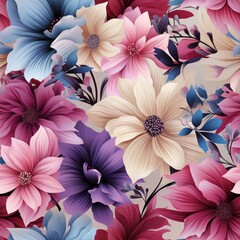 Beautiful  blue and purple flowers seamless pattern