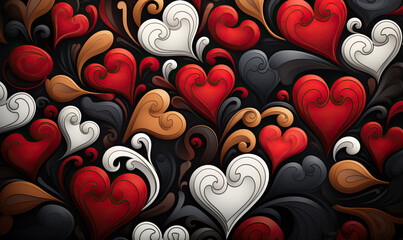 Creative colored background with hearts and patterns.