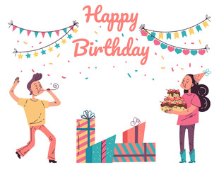 Happy birthday card background banner decoration party concept. Vector flat graphic design illustration