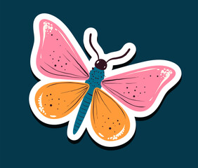 Butterfly cute insect moth floral isolated sticker concept. Vector flat graphic design illustration