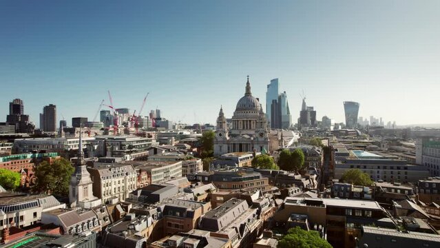 London City aerial drone shot with the view to the East