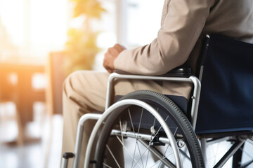 Fototapeta premium Disabled businessman in wheelchair in office workplace. Concept of inclusive employment and equality in business