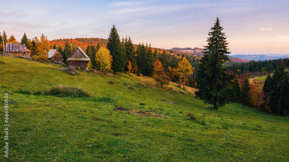 Wall mural beautiful mountainous countryside landscape of romania in autumn. rolling hills, forested slopes and - Wall murals