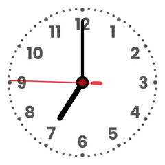 Clock face isolated on white background. 7 o'clock. Vector illustration