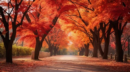 Naklejka na ściany i meble autumn trees in the park. Generative ai