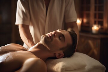 Obraz na płótnie Canvas man receiving massage in a spa room