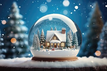 Glass snow globe Christmas decorative design.