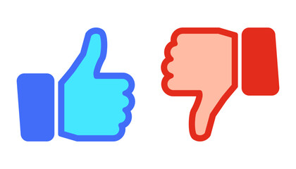 Thumb up blue and thumb down red icons. Up and down index finger sign - stock vector